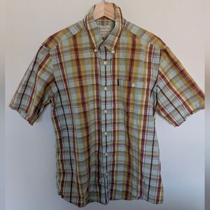 Beretta Firearms Short Sleeve Shirt Men's Medium Yellow Red Blue Plaid Classic